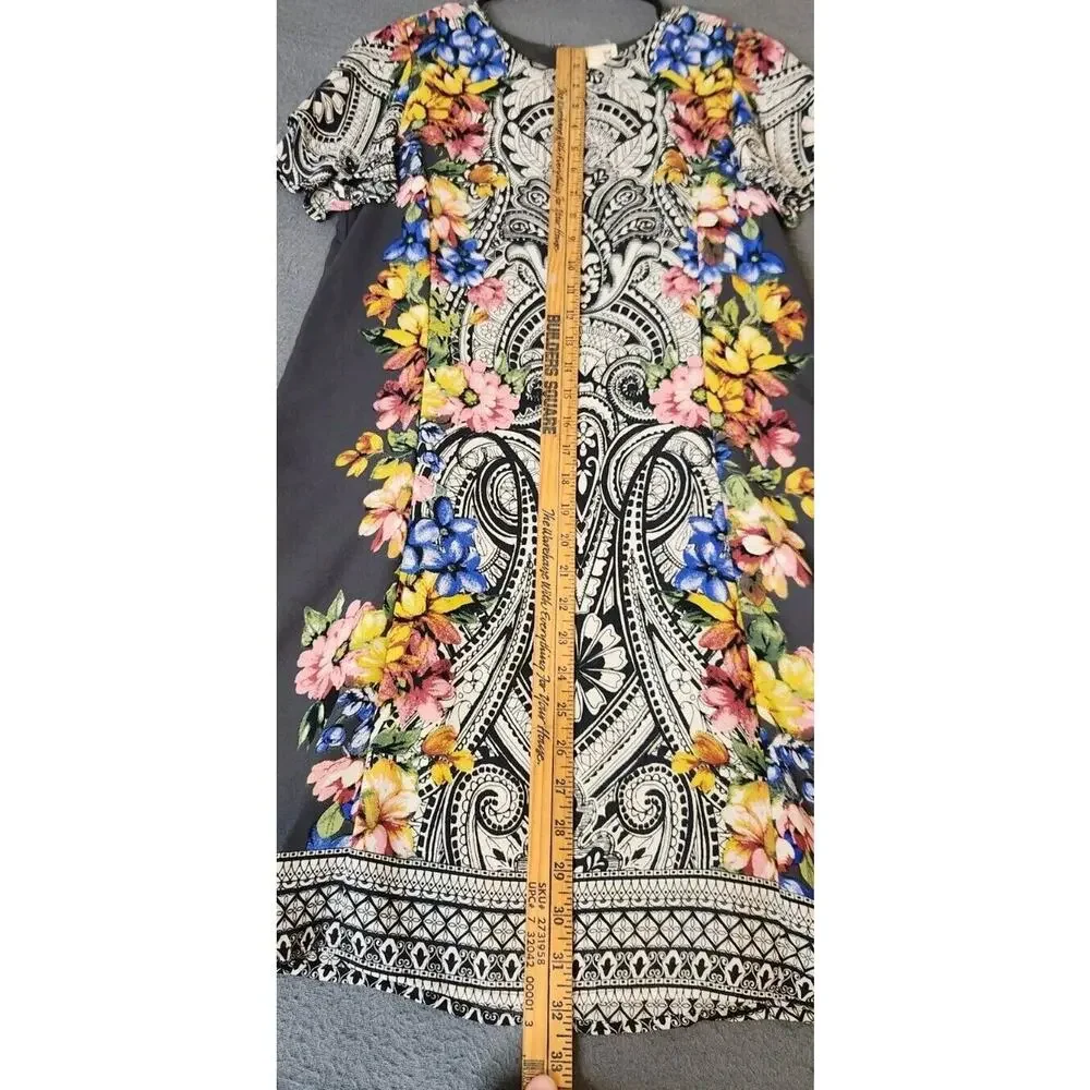 Pink Owl Colorful Paisley Floral Print Cocktail Lined Shift Dress - Size‎ S